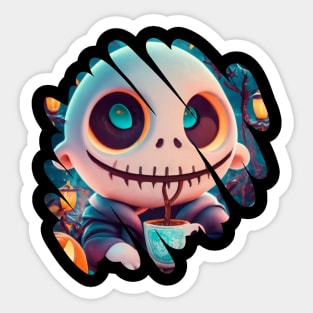 Cute Ghost Drinking Coffee Halloween Spooky Season Sticker